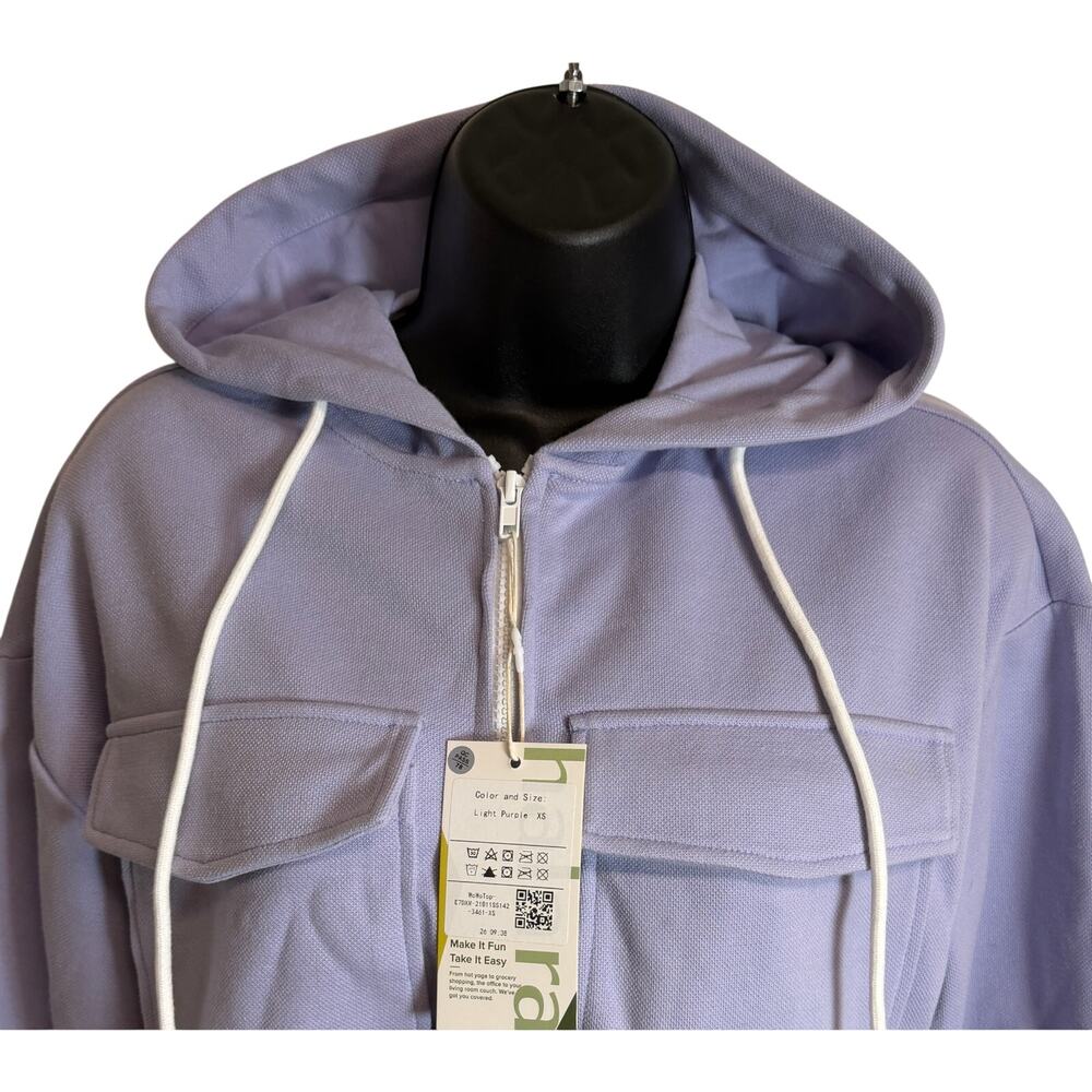 Halara Women Crop Hoodie Jacket Size XS Extra Small Purple Long Sleeve NWT New - Picture 2 of 10